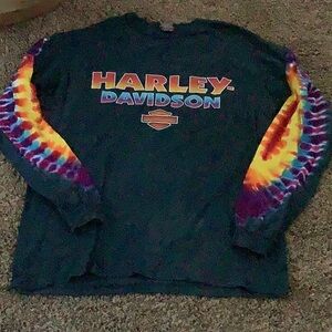Harley-Davidson Mens Black Long-Sleeve Tee with Tie-Dye Sleeves